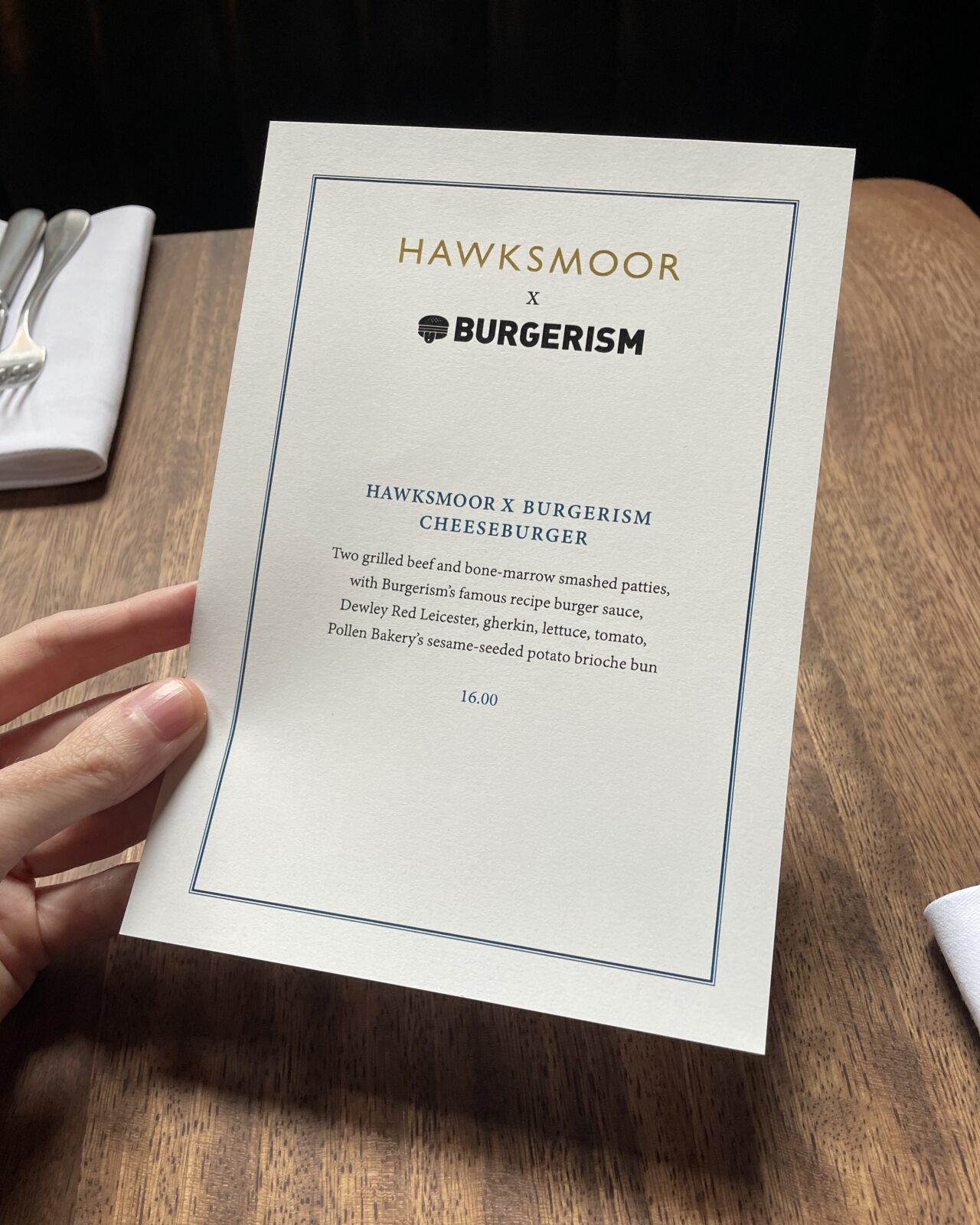 does hawksmoor do burgers?