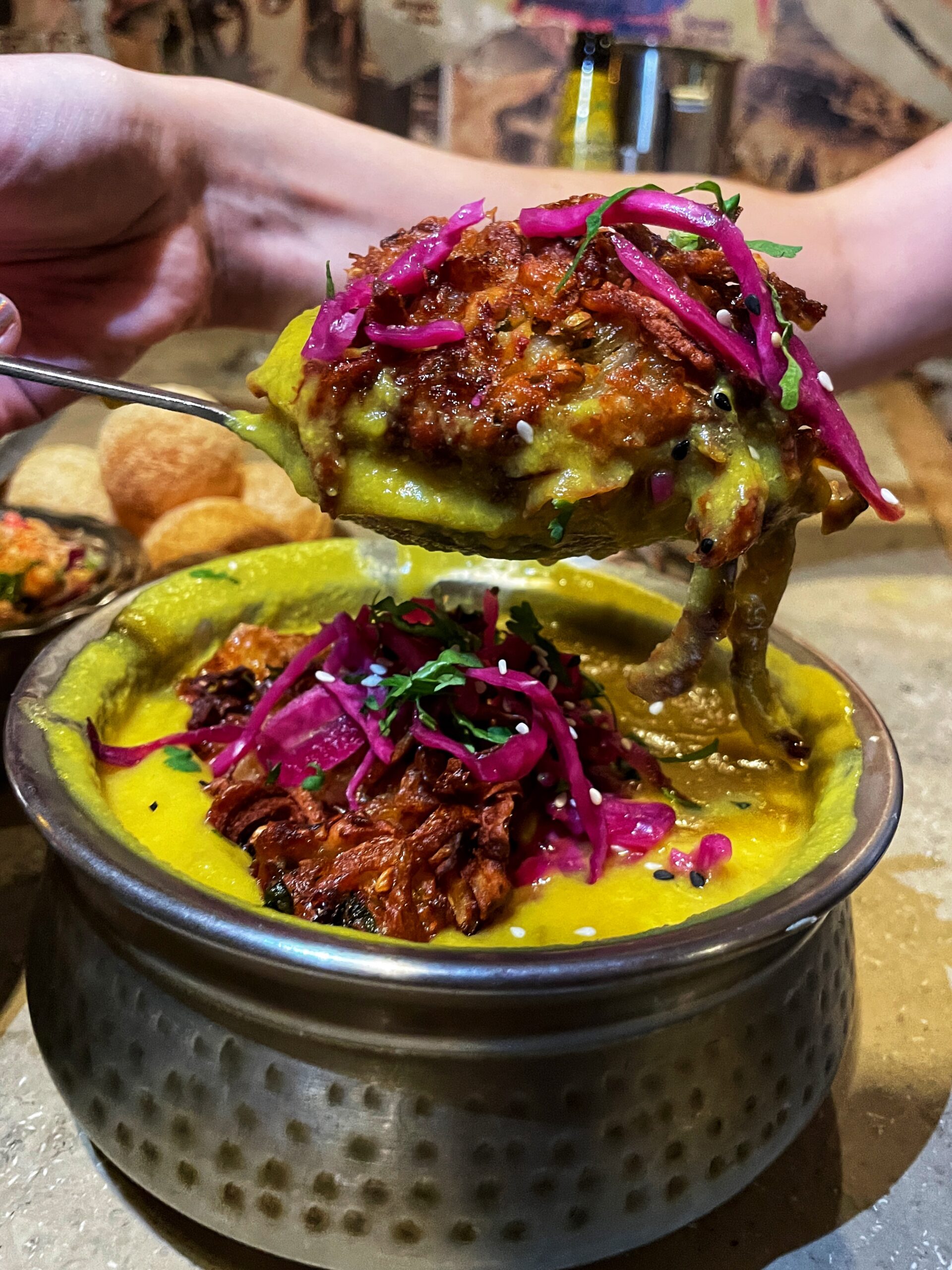 Onion bhaji korma at Mughli on the Curry Mile