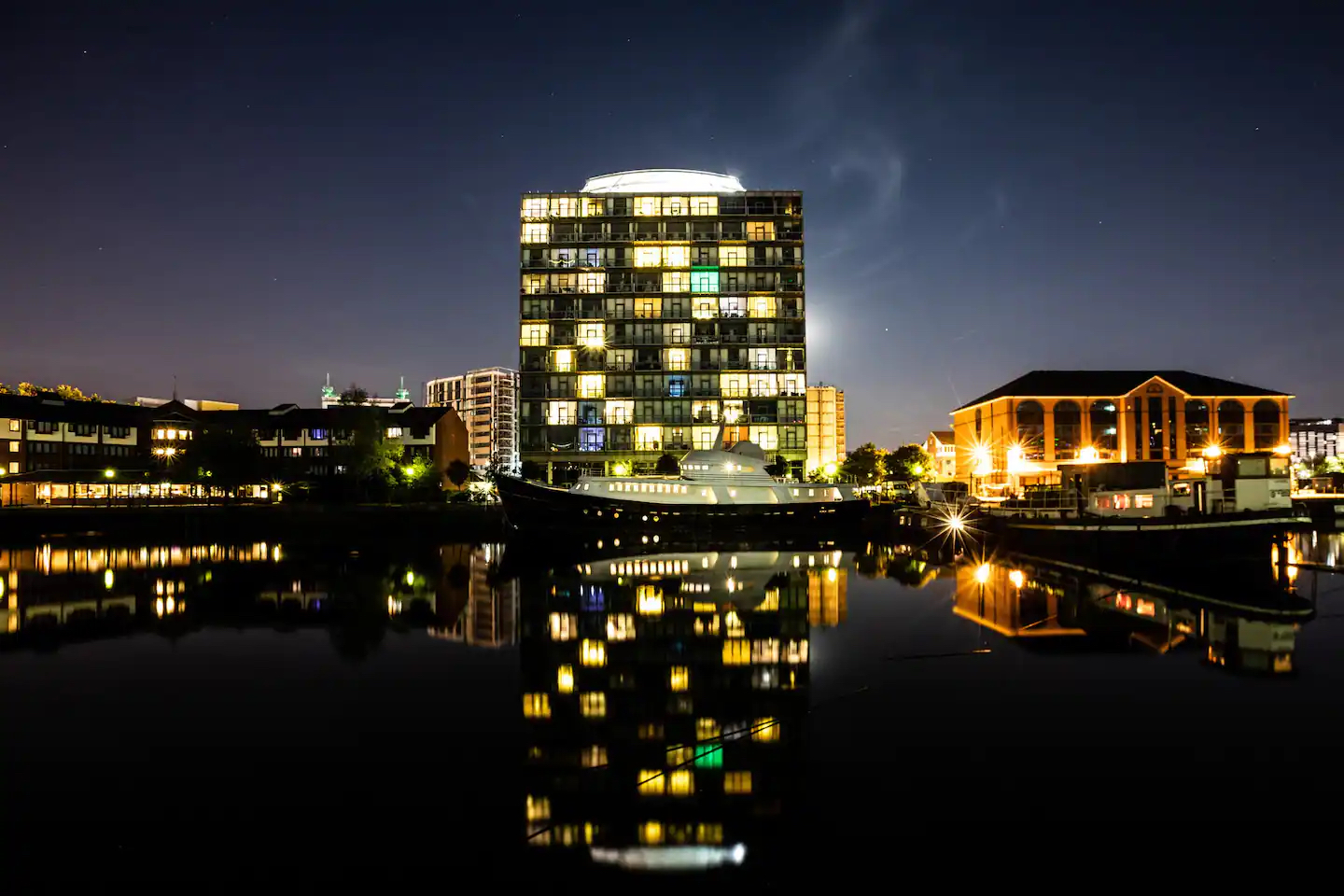 This luxury yacht is moored in Salford, Greater Manchester, as an Airbnb