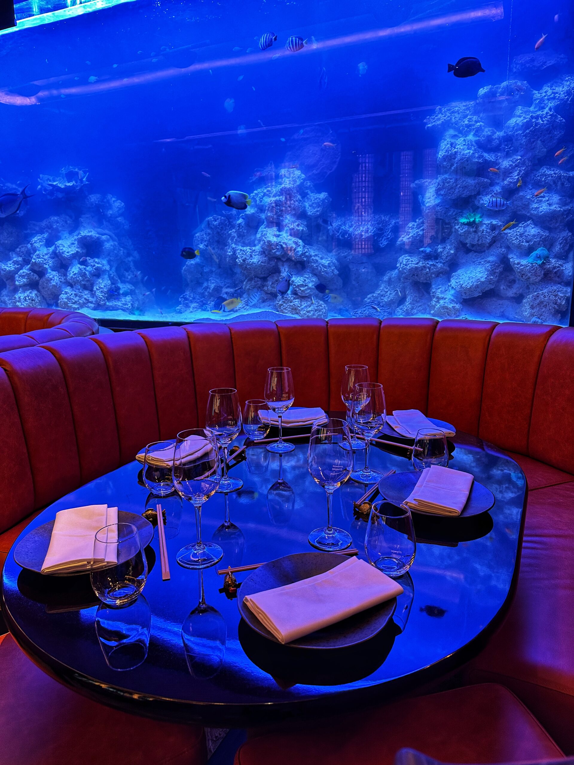 The fish tank at Sexy Fish Manchester in the private dining room