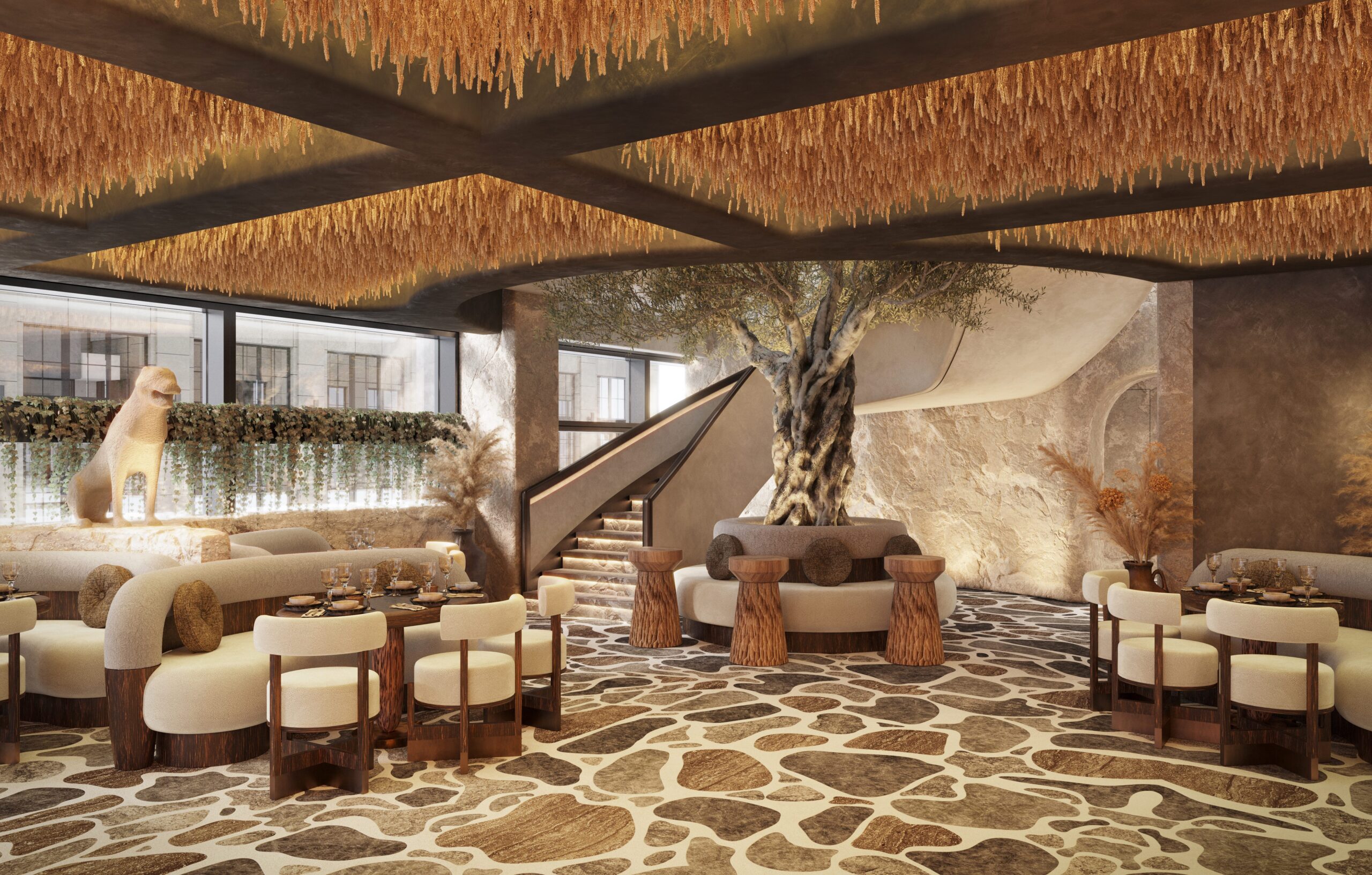 A huge tree and gold fauna will be the stars of Fenix's beautiful restaurant interior. Credit: Supplied