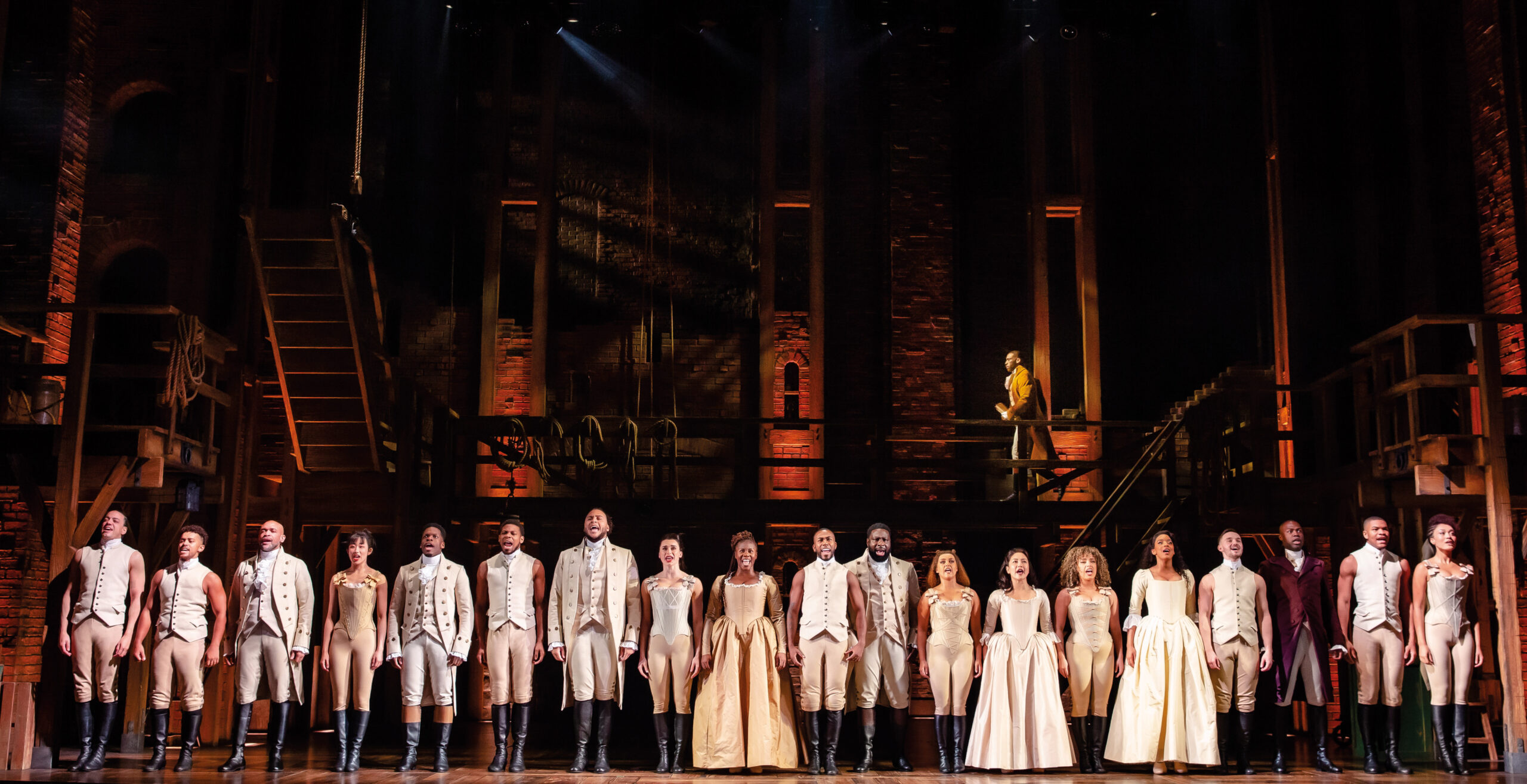 The full touring company of Hamilton in Manchester. Credit: Danny Kaan