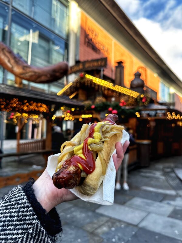 A classic bratwurst at the Manchester Christmas Markets. Credit: The Manc Group