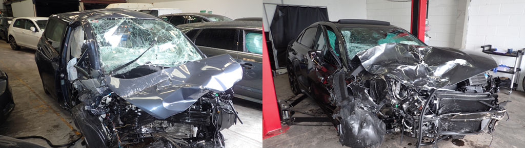 Trent Simm and Doris Bridgehouse's cars after the collision.