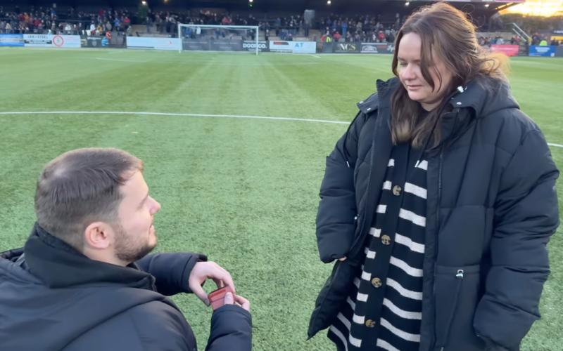 local couple get engaged at Macclesfield Town FC game half-time