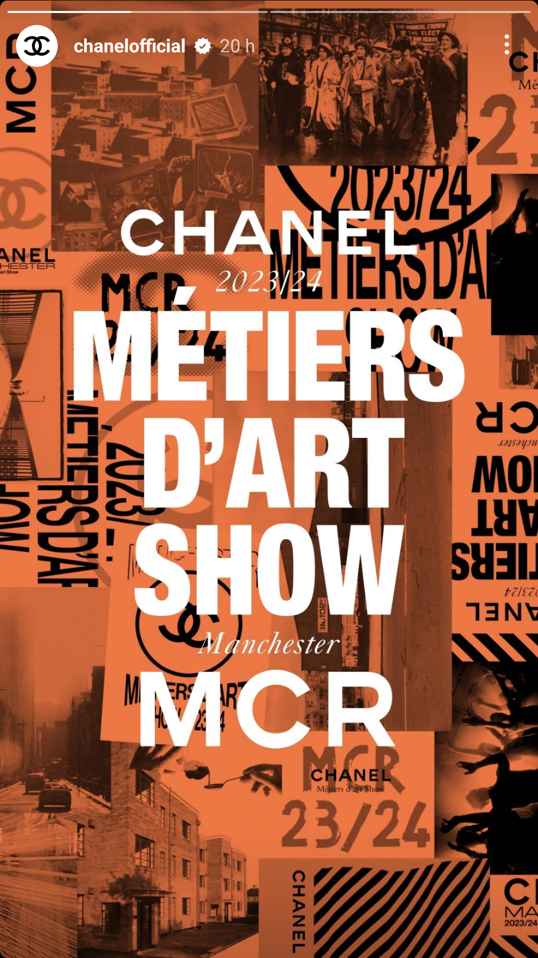 Chanel's post promoting its Chanel's Metiers D'Art show in Manchester