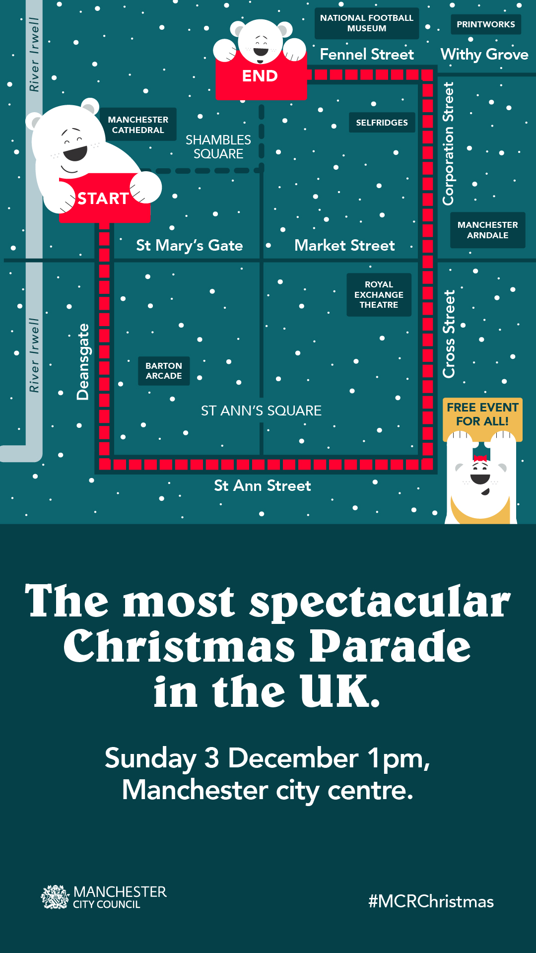 The Manchester Christmas Parade 2023 route map
