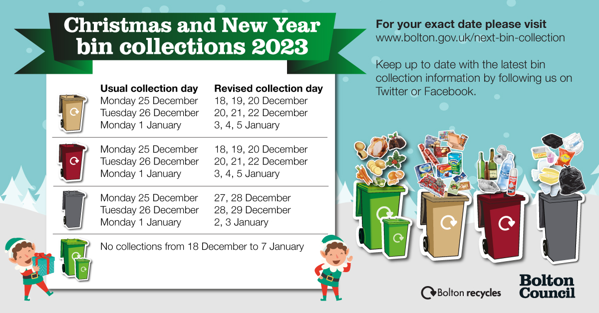 bolton council bin collection dates christmas 2023 greater manchester