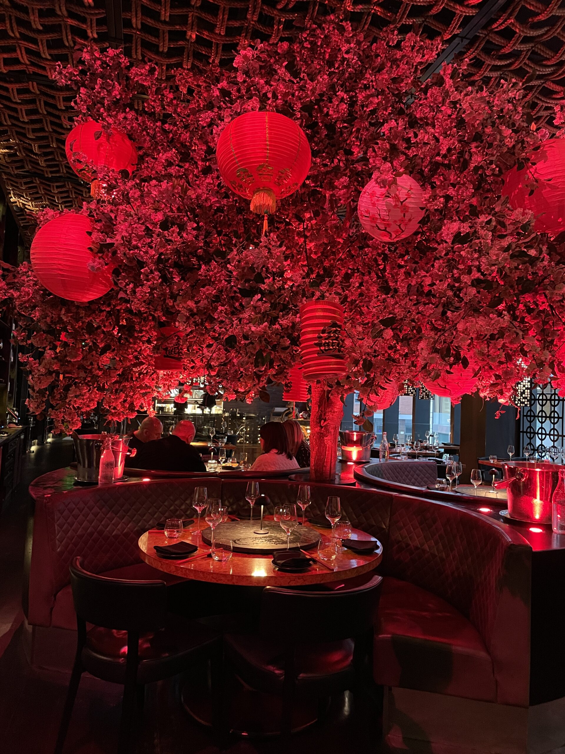 Tattu in manchester has been bathed in red for Valentine's Day. Credit: The Manc Group