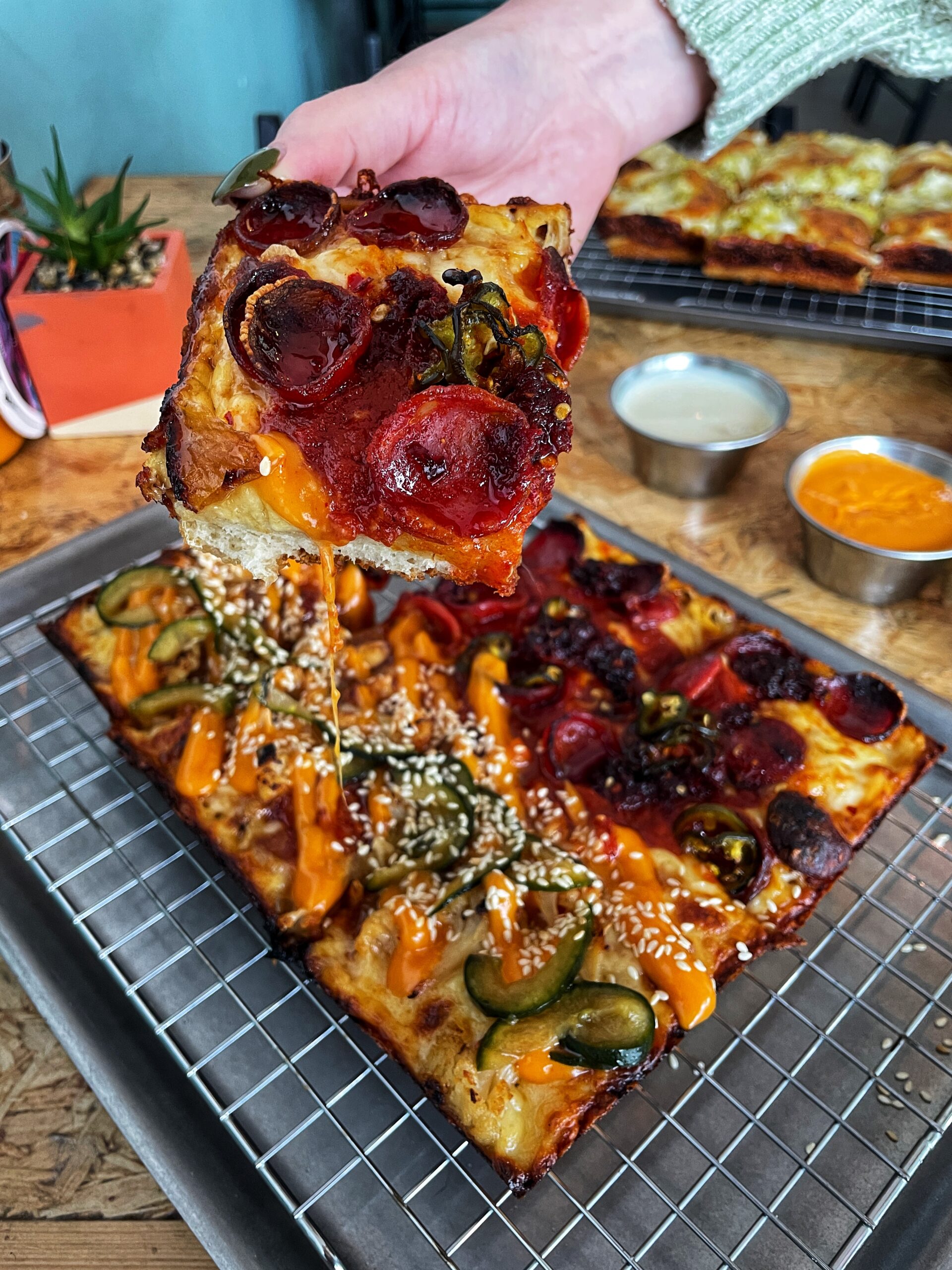 Half-and-half Detroit-style pizza at Corner Slice
