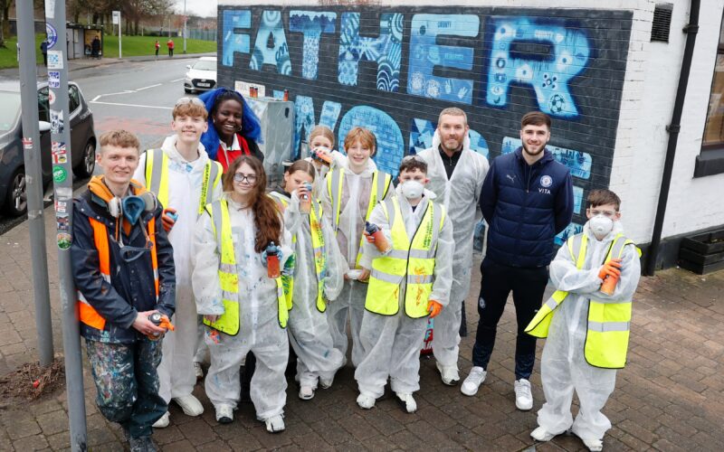 Kids create brand new Stockport County mural in Edgeley