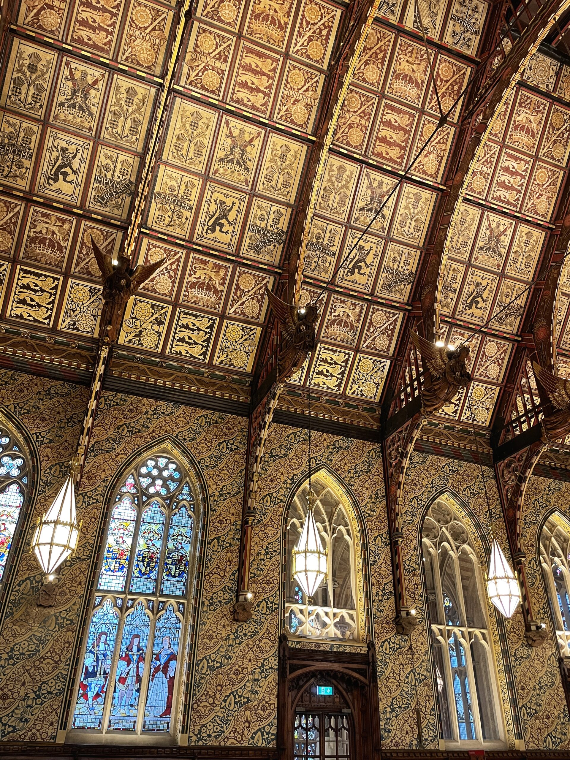 The incredible hand-painted ceiling panels in the Great Hall at Rochdale Town Hall