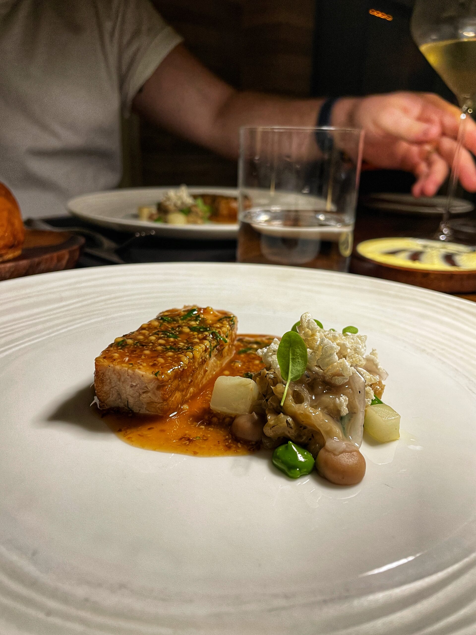 White pork with braised spelt, chestnut and trufle at SOURCE in the Lake District