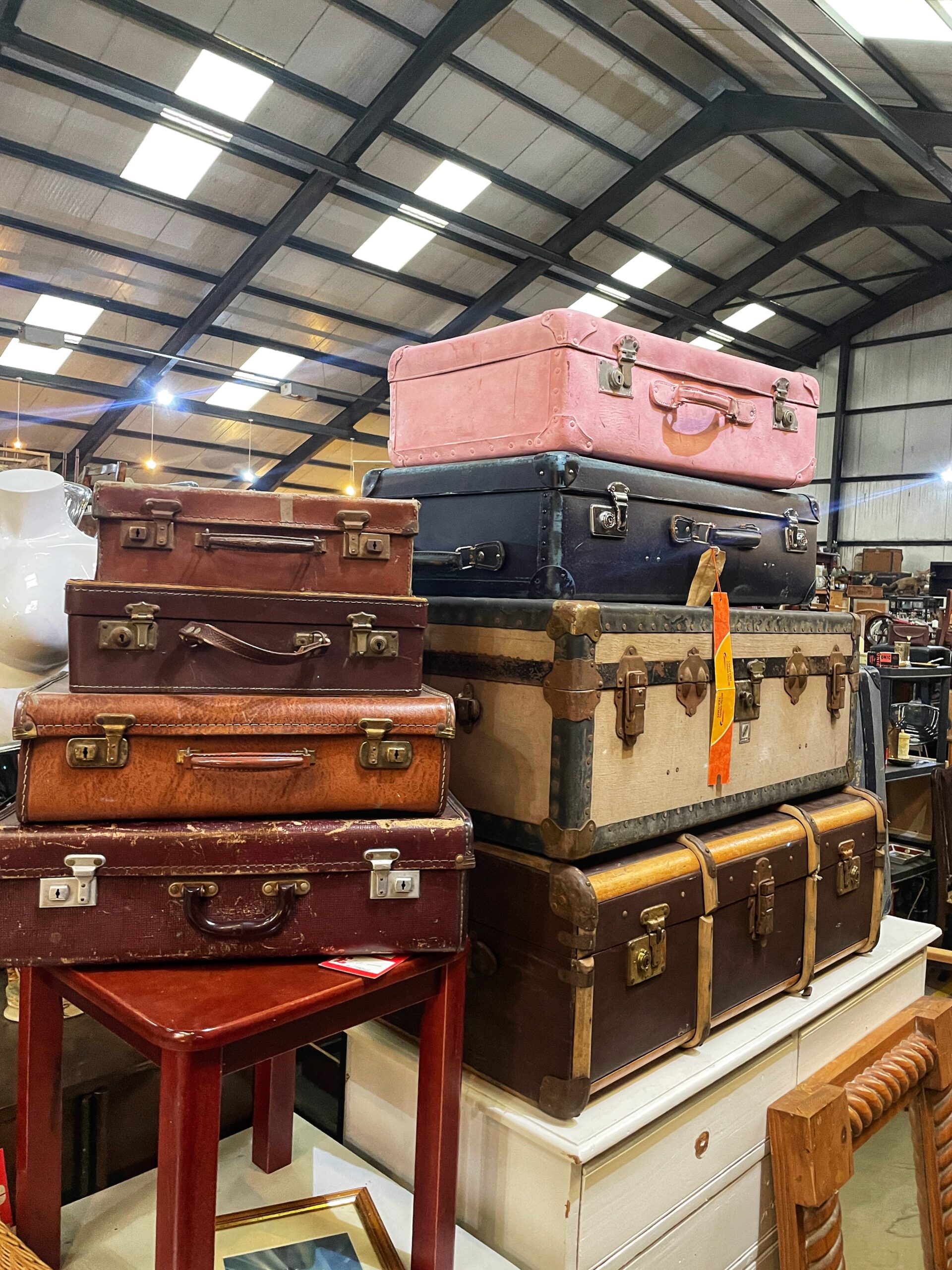 Stacks of antique trunks in Greater Manchester's antique quarter