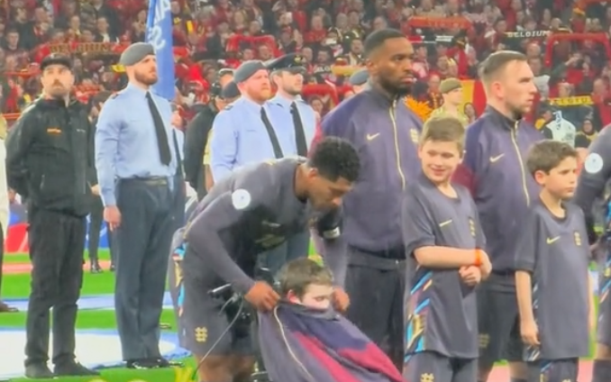 Jude Bellingham gives his jacket to young mascot to keep him warm from rain