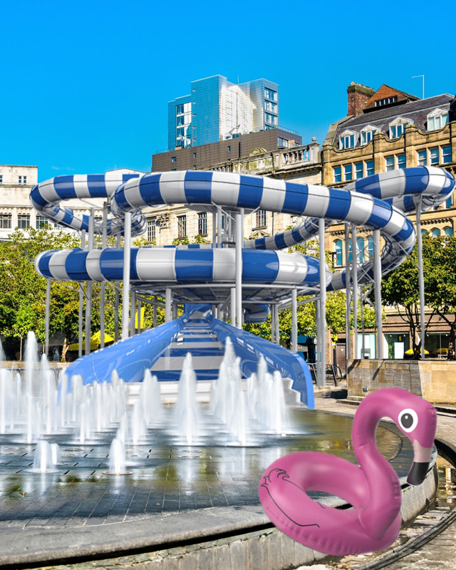 Plans for a water park at Piccadilly Gardens have been revealed. Credit: The Manc Group