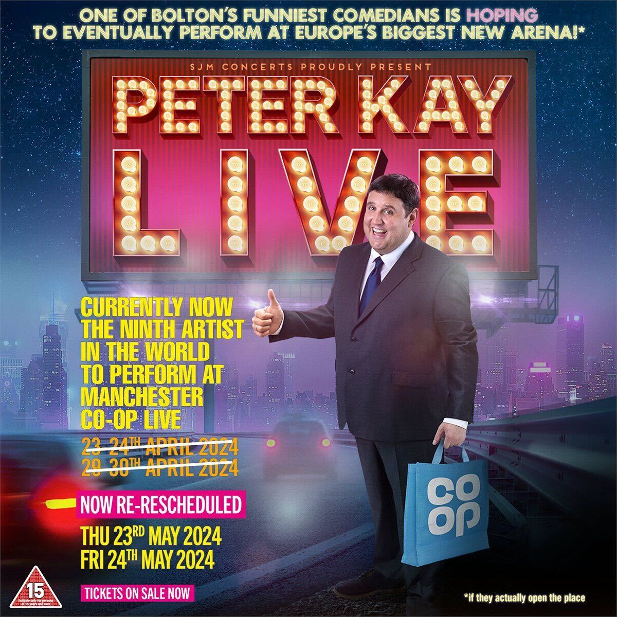 Peter Kay poked fun at Co-op Live in his event poster. Credit: Peter Kay
