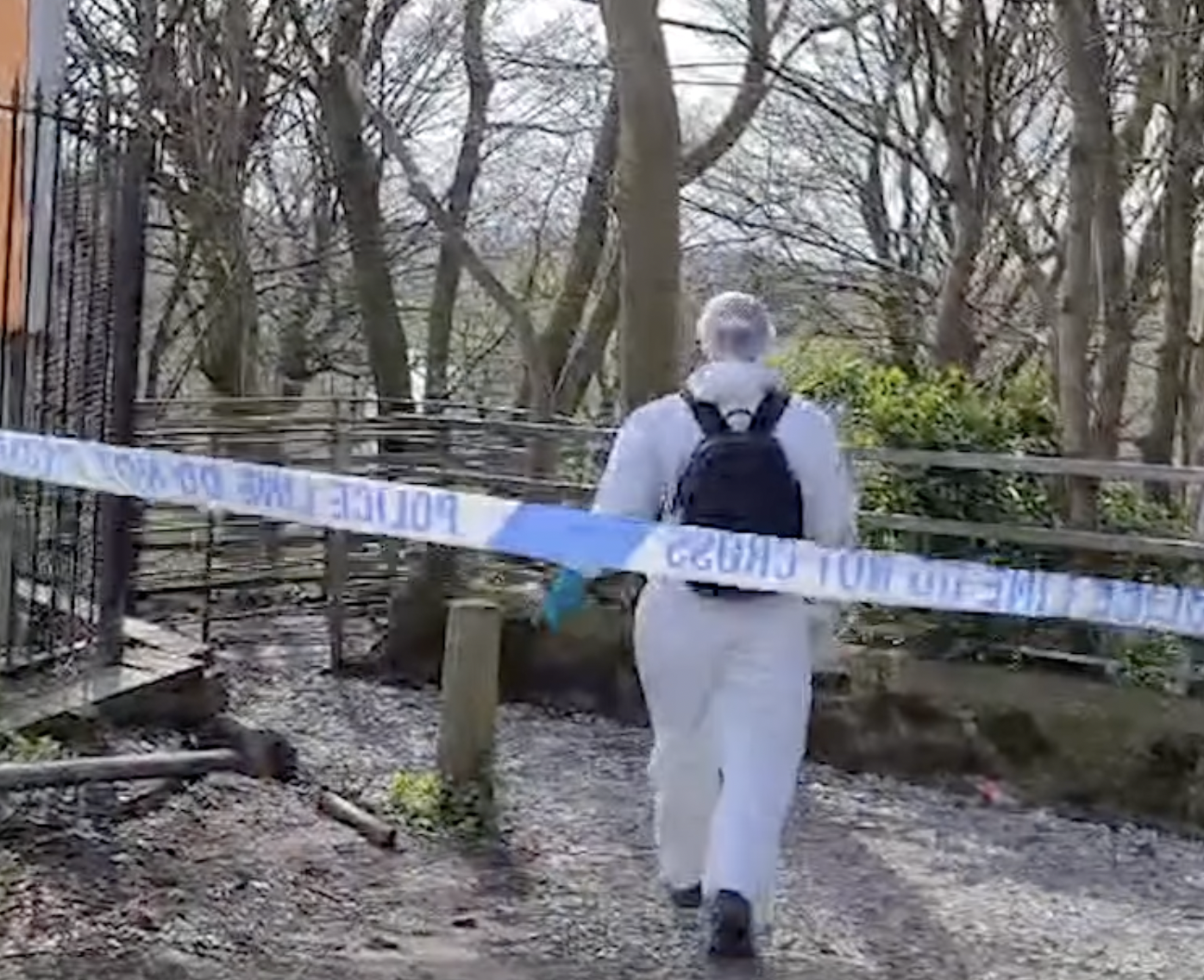 The scene at Kersal Wetlands after human remains were found. Credit: GMP