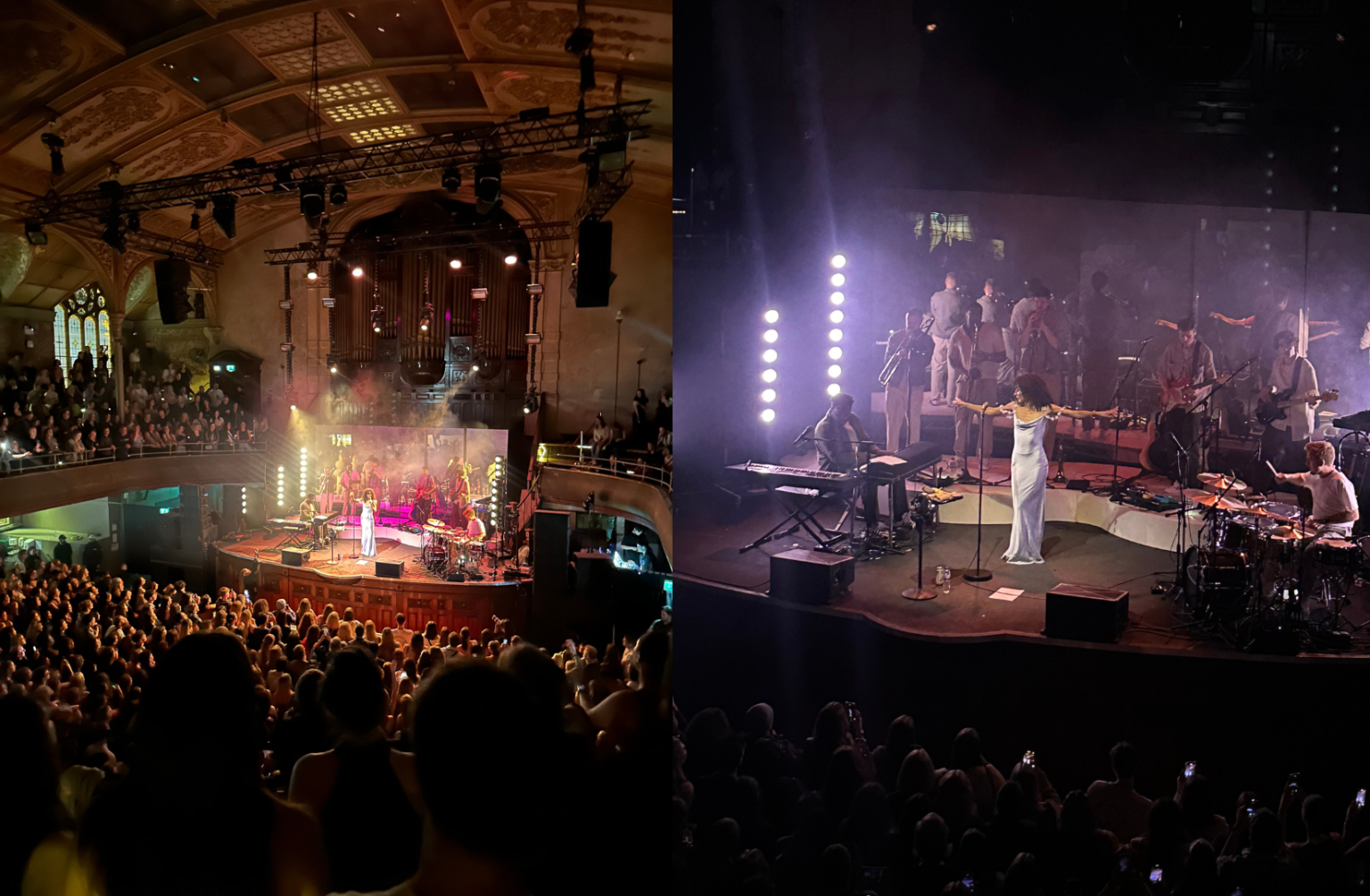 Olivia Dean at Albert Hall in Manchester with stunning silk silver dress on and six person band