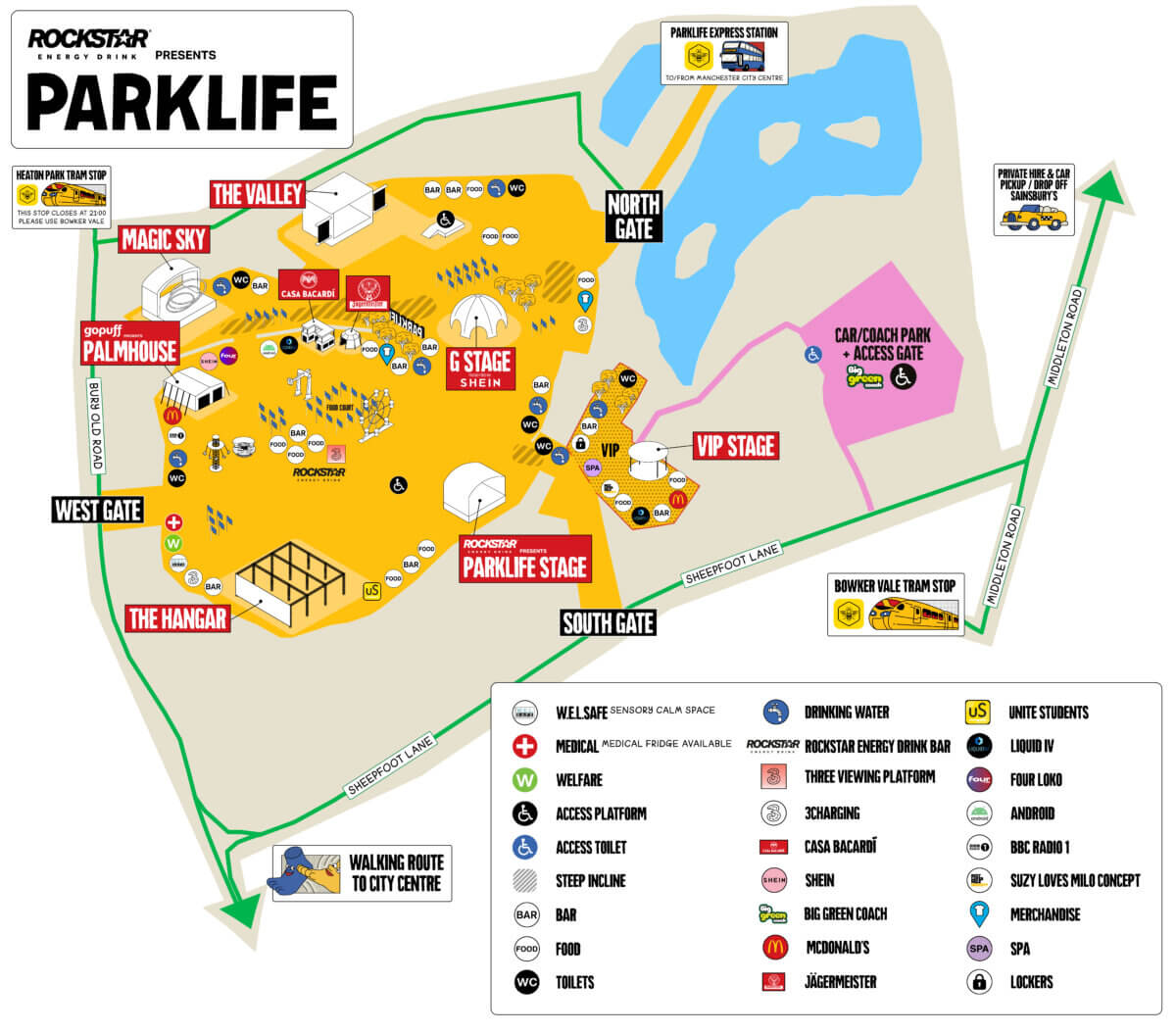 The map of the Parklife festival site for 2024