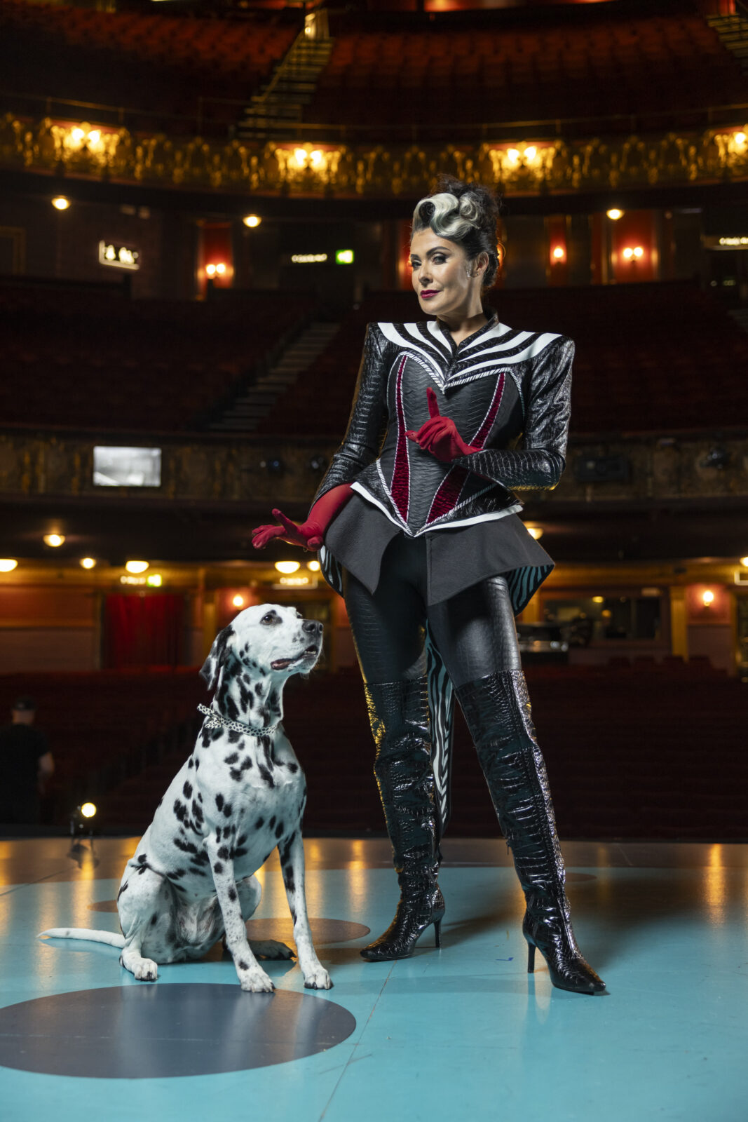 Kym Marsh as Cruella de Vil in 101 Dalmatians. Credit: Supplied, Phil Tragen