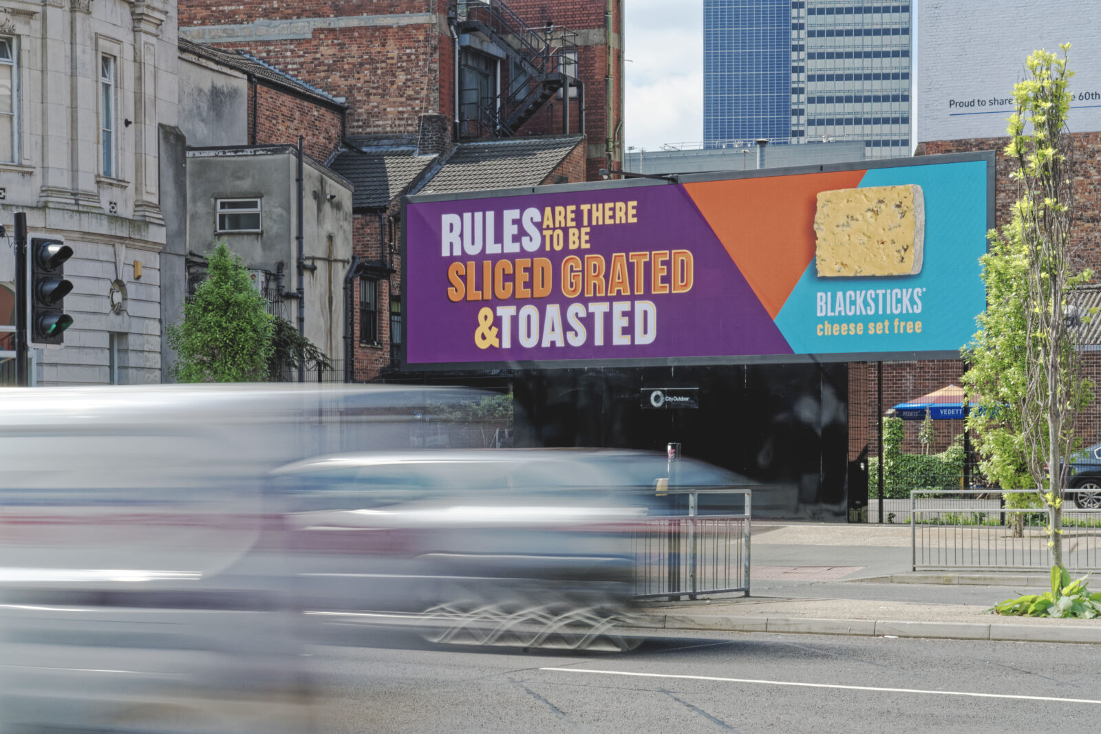 Blacksticks has been spreading the word about blue cheese through huge adverts around Manchester. Credit: Supplied, Blacksticks