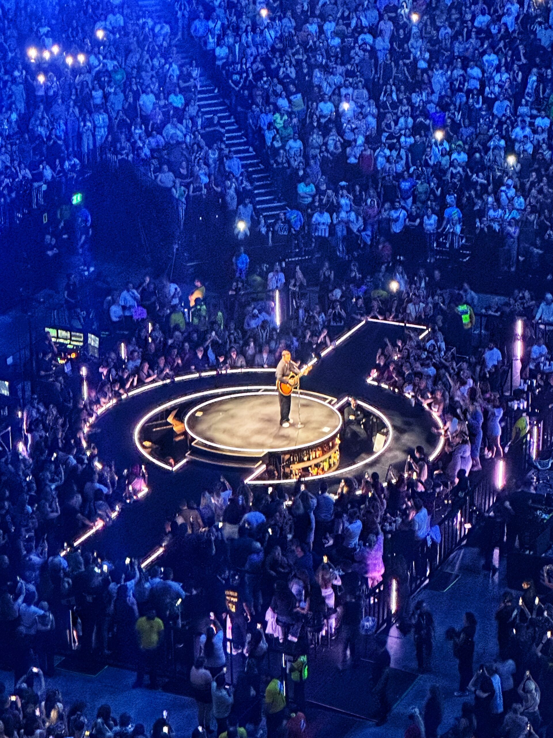 Justin Timberlake on the smaller b-stage at Co-op Live Manchester. Credit: The Manc Group