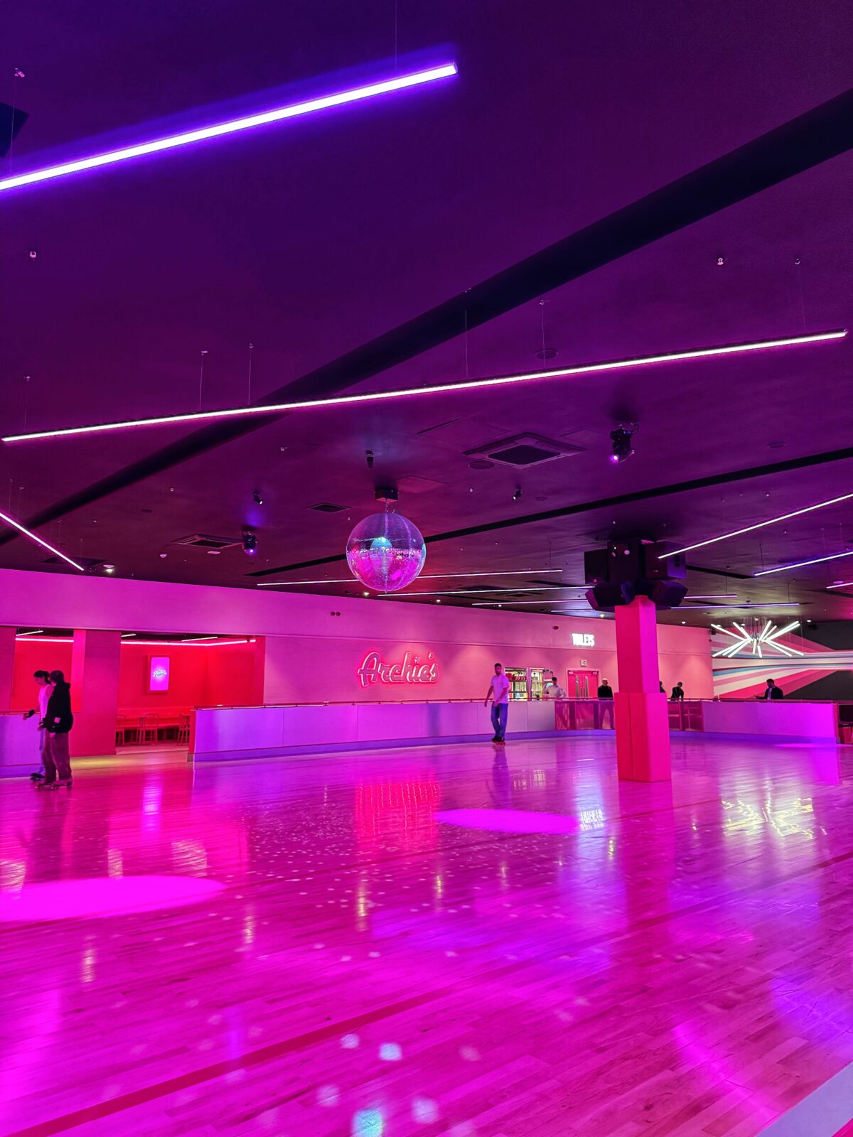 The huge pink roller rink at Archie's Atomic.