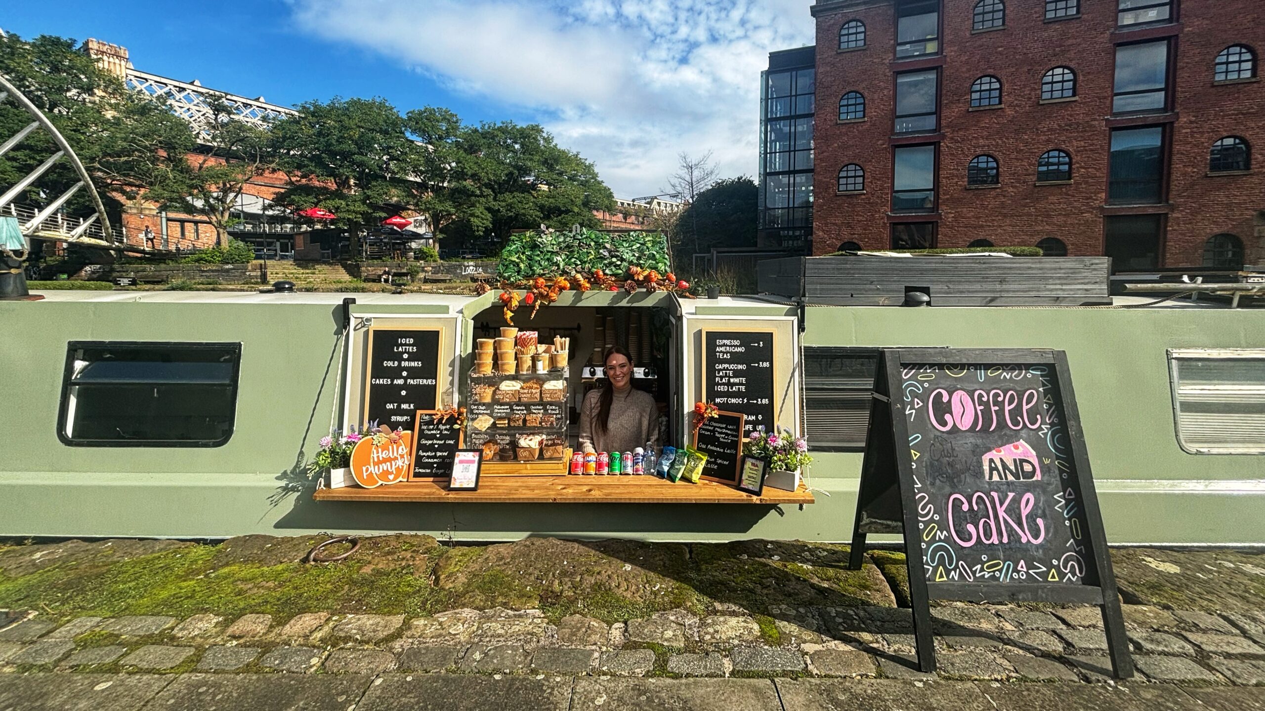 Canal boat cafe Greater Manchester city centre and Cheshire