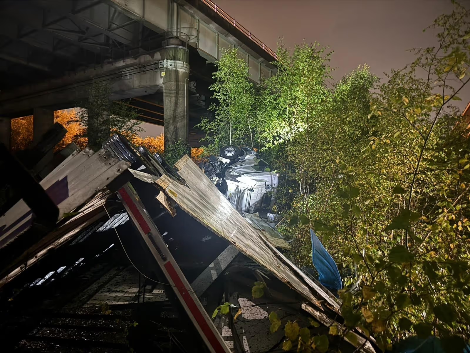 In photos: the scene where the lorry fell from the Thelwall Viaduct on the M6