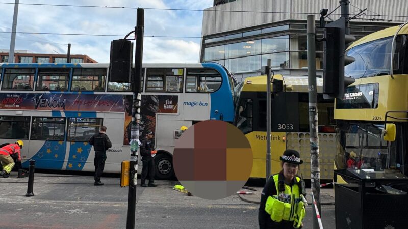 Tram and bus crash in Manchester city centre collision