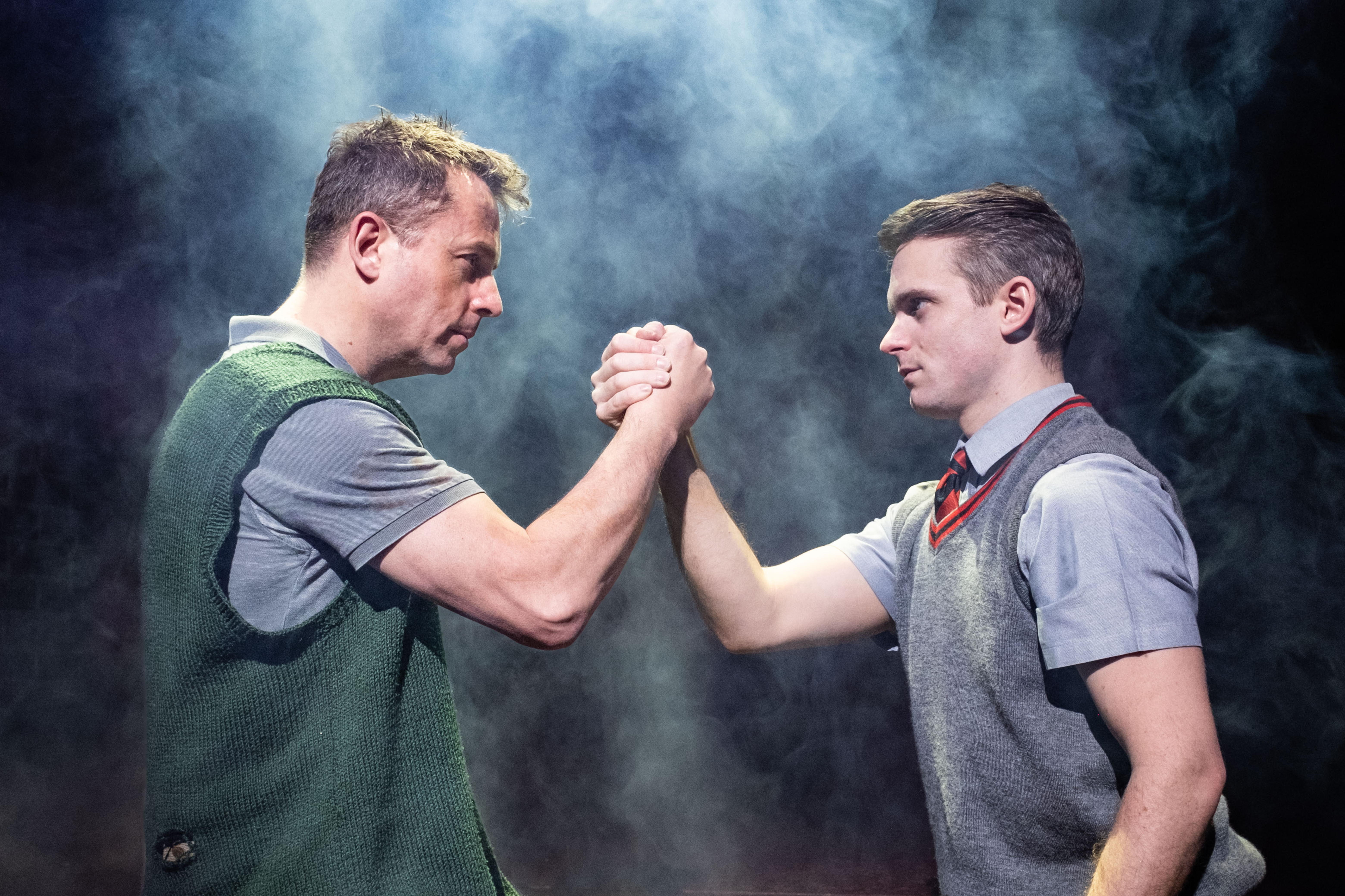 Sean Jones and Joe Slight in Blood Brothers in Manchester. Credit: Jack Merriman