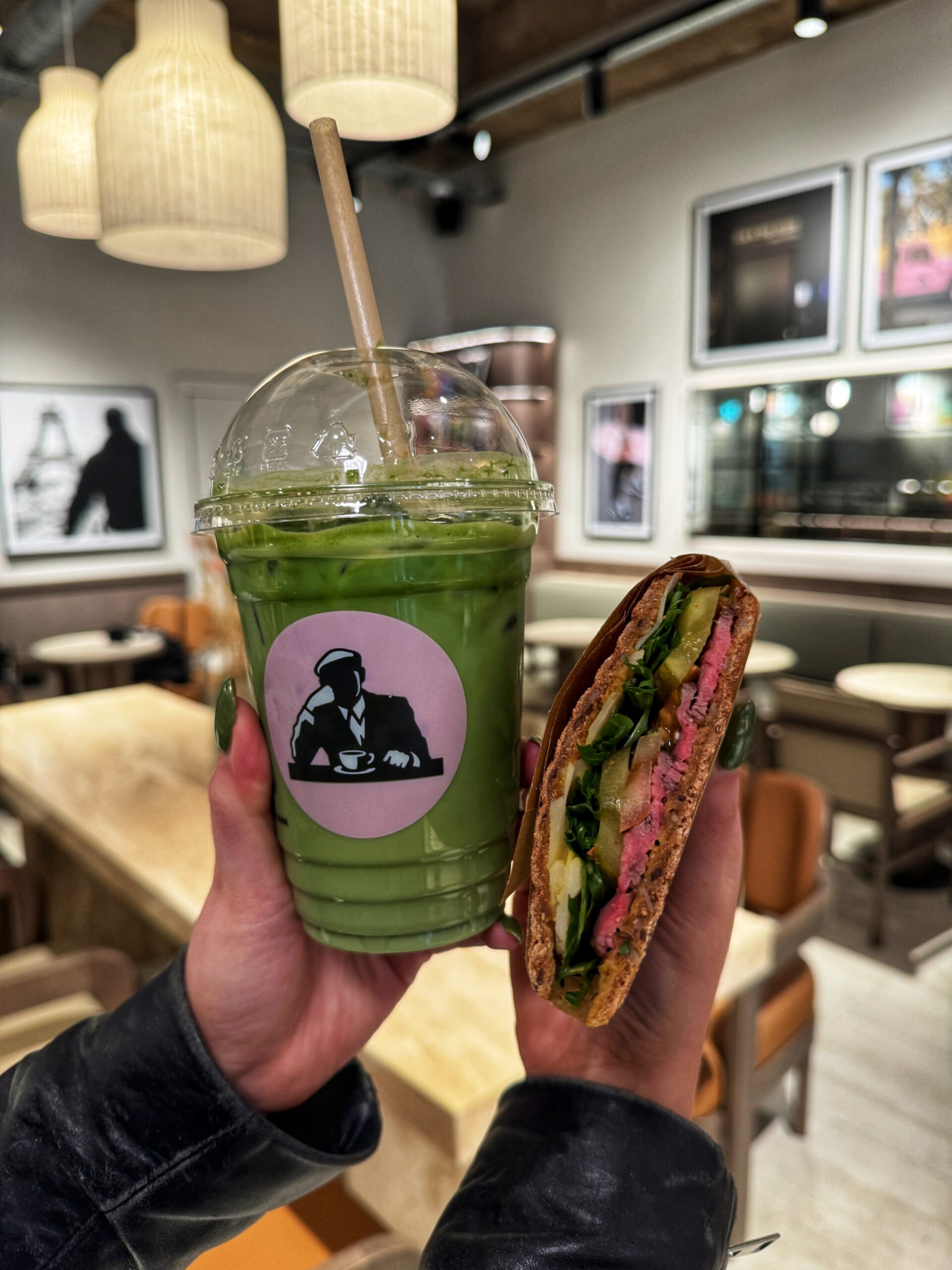 The Green Shield juice and a steak sandwich