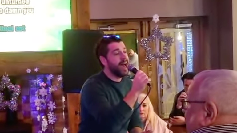 Shayne Ward singing karaoke at Station Hotel pub in Altrincham