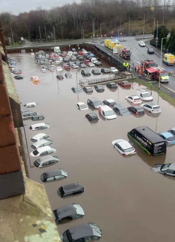 New Year's Day flooding at Meadow Mill in Stockport. Credit: TikTok, hannahbeauc