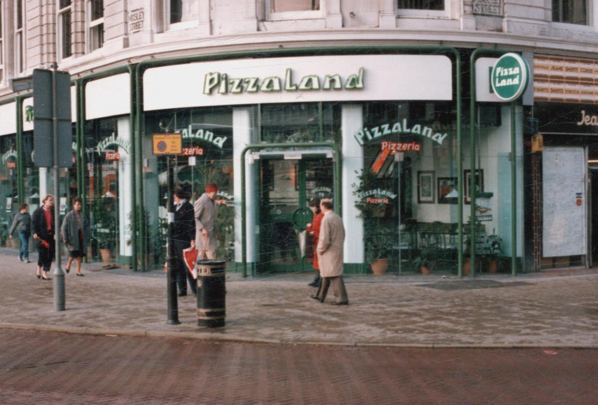 Pizzaland on the corner of both Market Street and Mossley Street