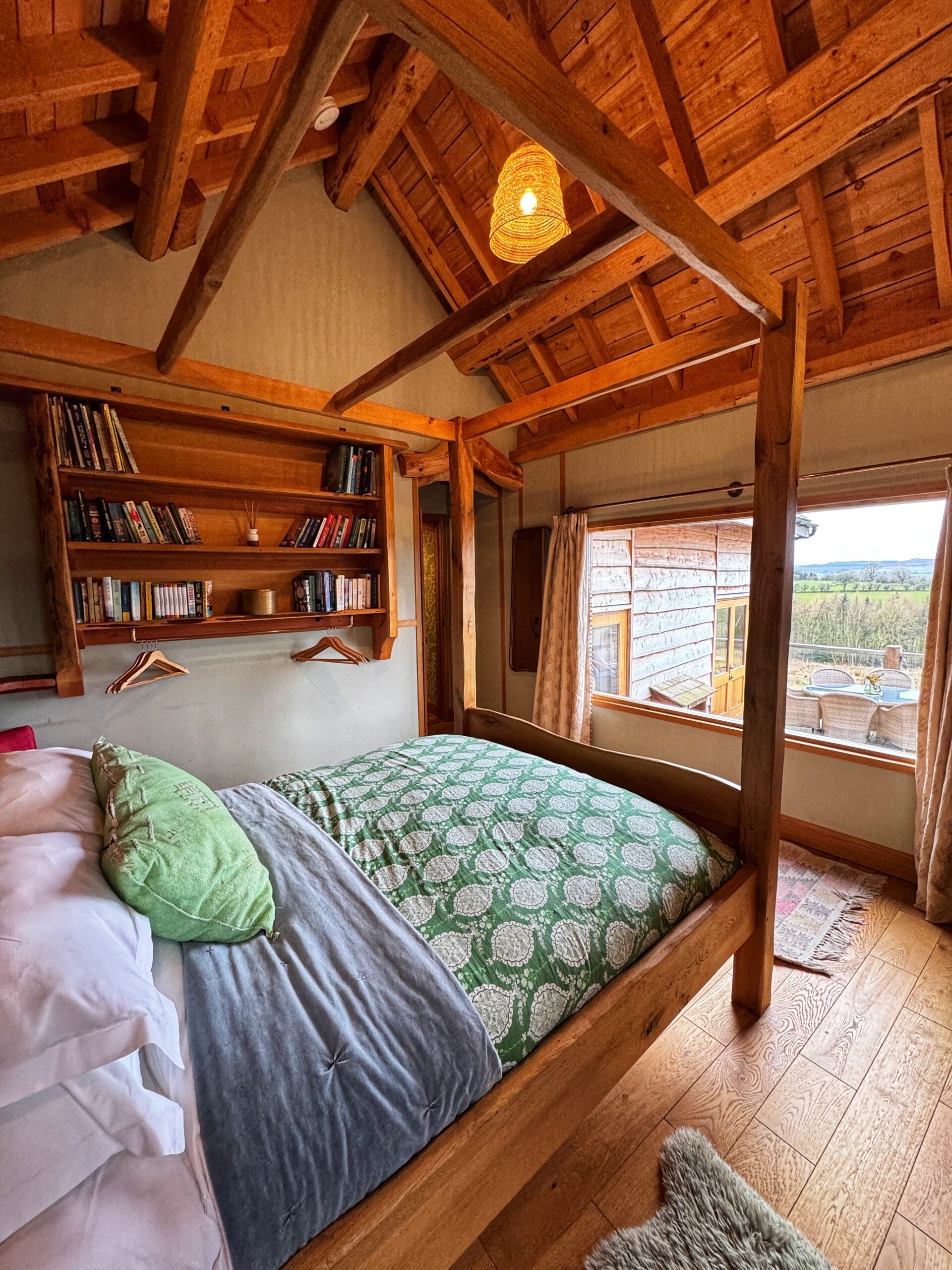 The master bedroom in the Lake District treehouse