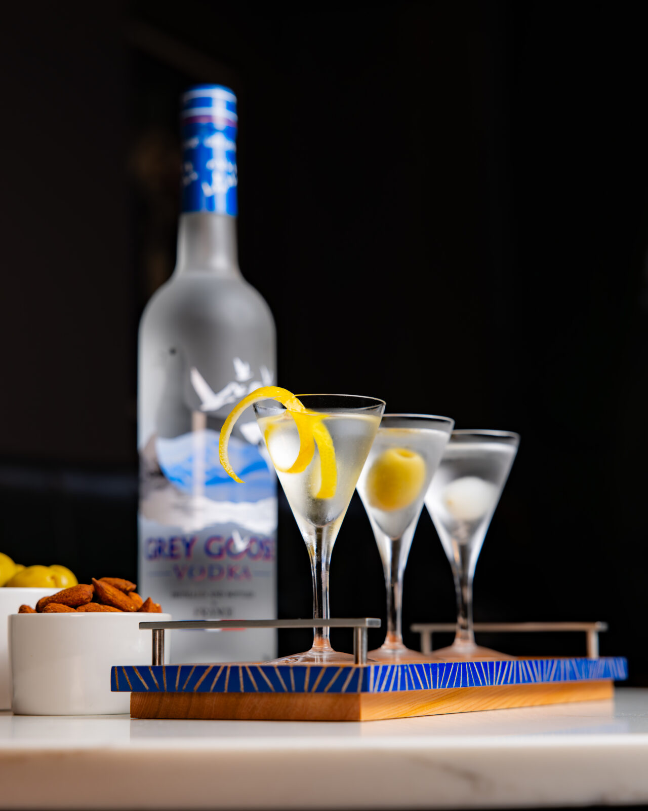 The Grey Goose Tiny Tini martini cocktail flight is available at Blinker in Manchester