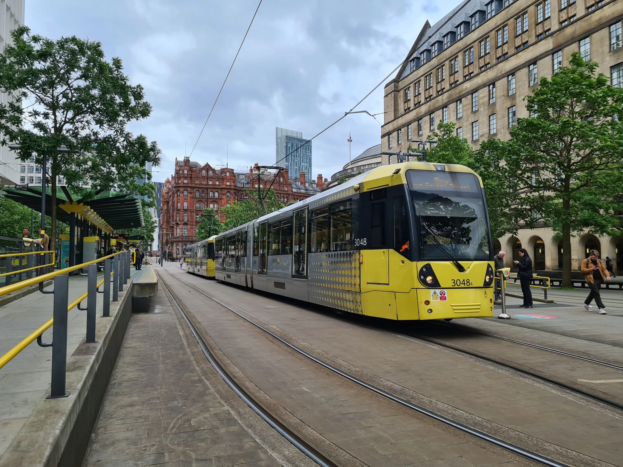 A Metrolink tram in Manchester city centre
