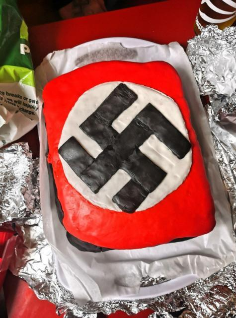 oldham neo nazi party swastika cake