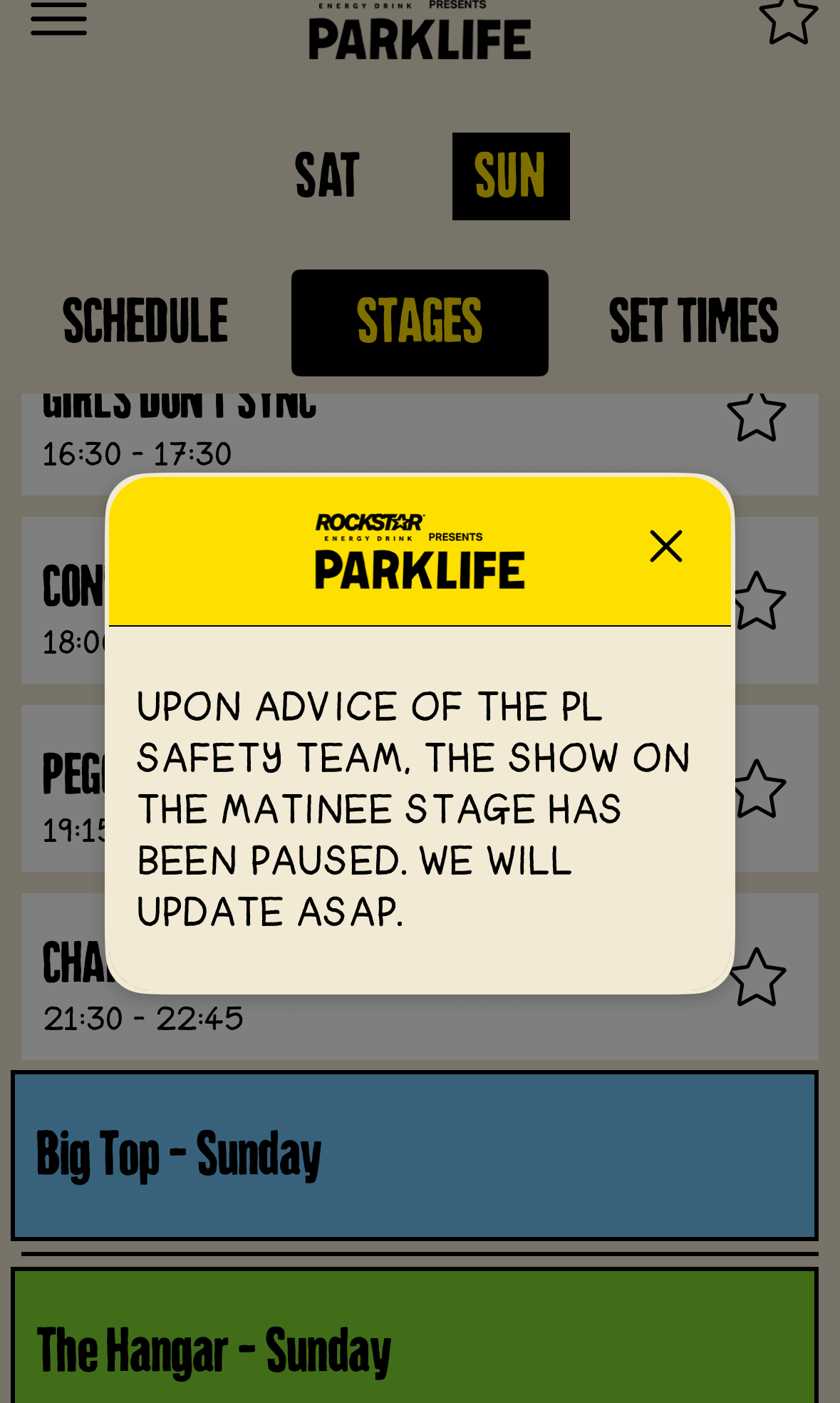 The warning sent on the Parklife app