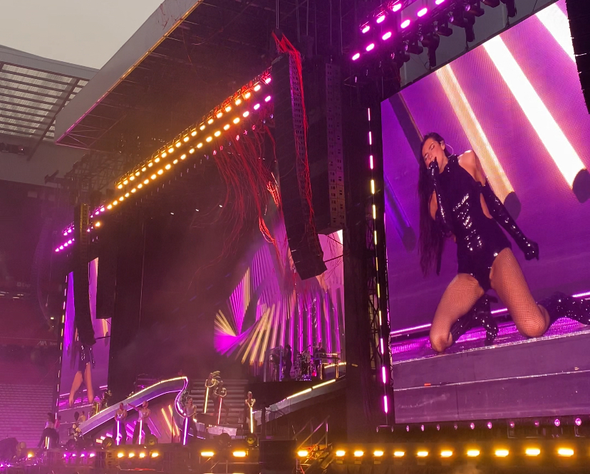 Dua Lipa performing 'Physical' at Anfield Stadium, Liverpool.