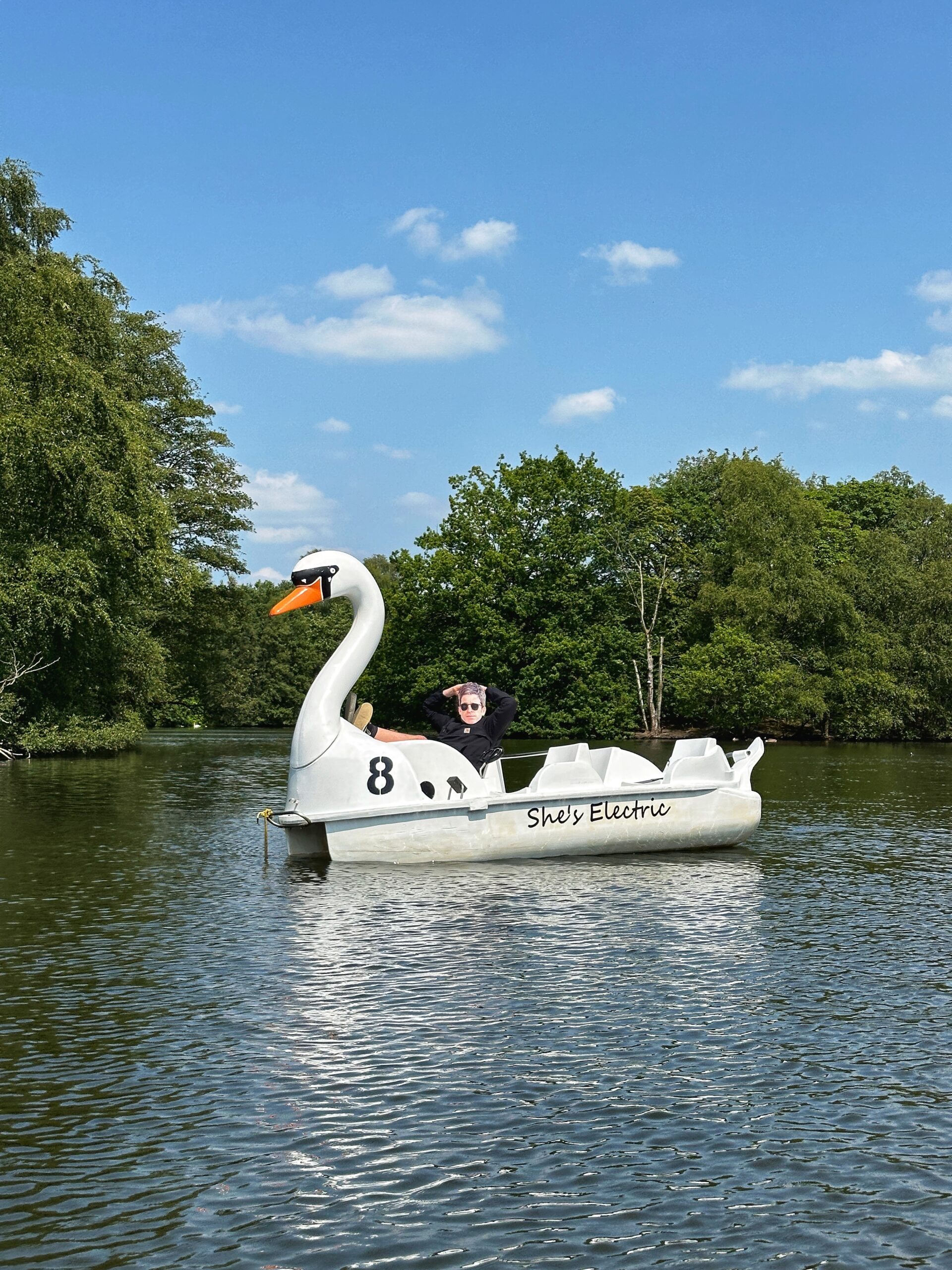 Noel and Liam on an iconic swan boat