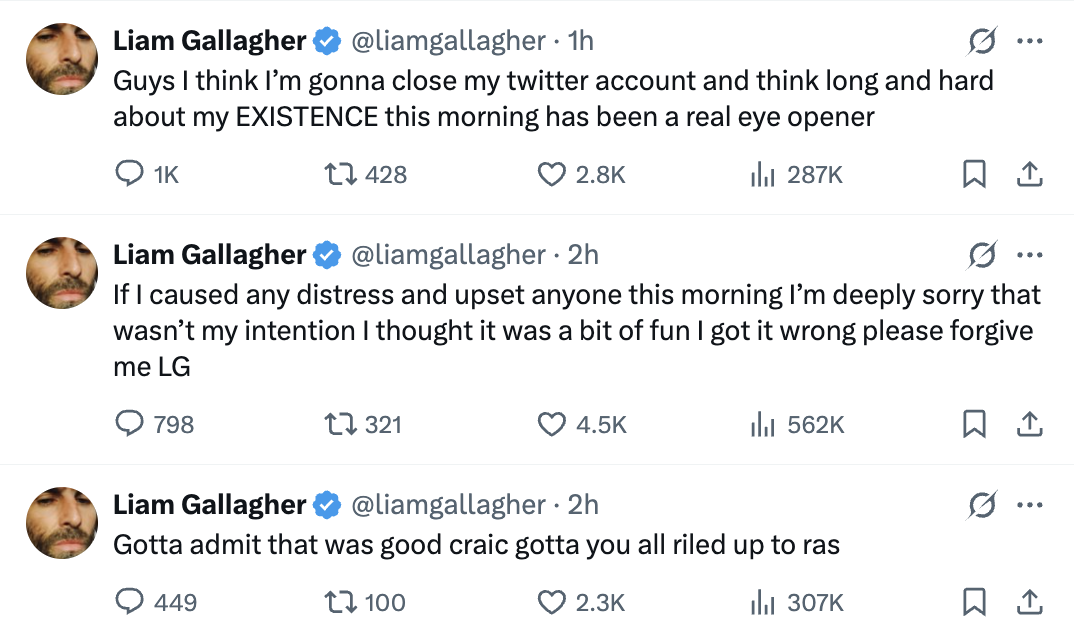 liam gallagher latest tweets