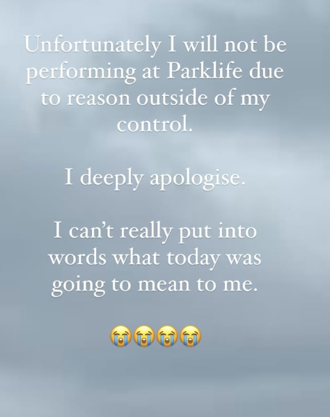 Josh Baker has shared a statement after his Parklife set was cancelled