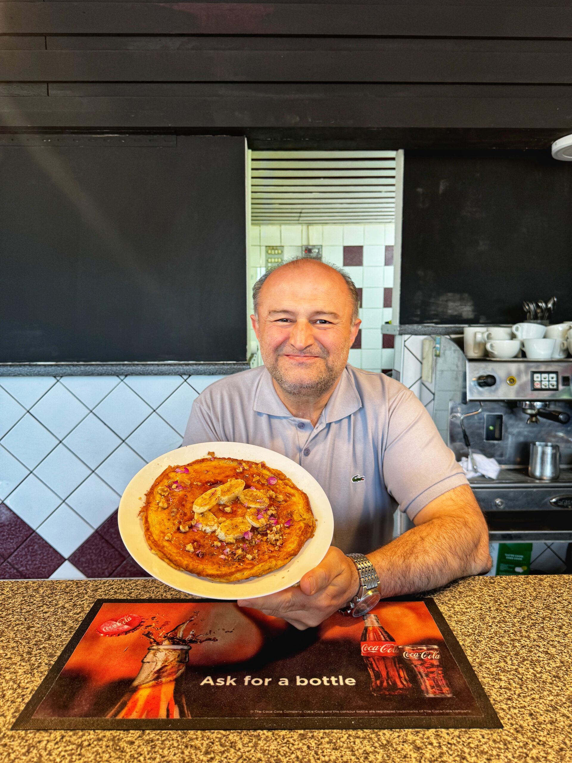 Majid at Chorlton Metro Cafe with his new pancake dish