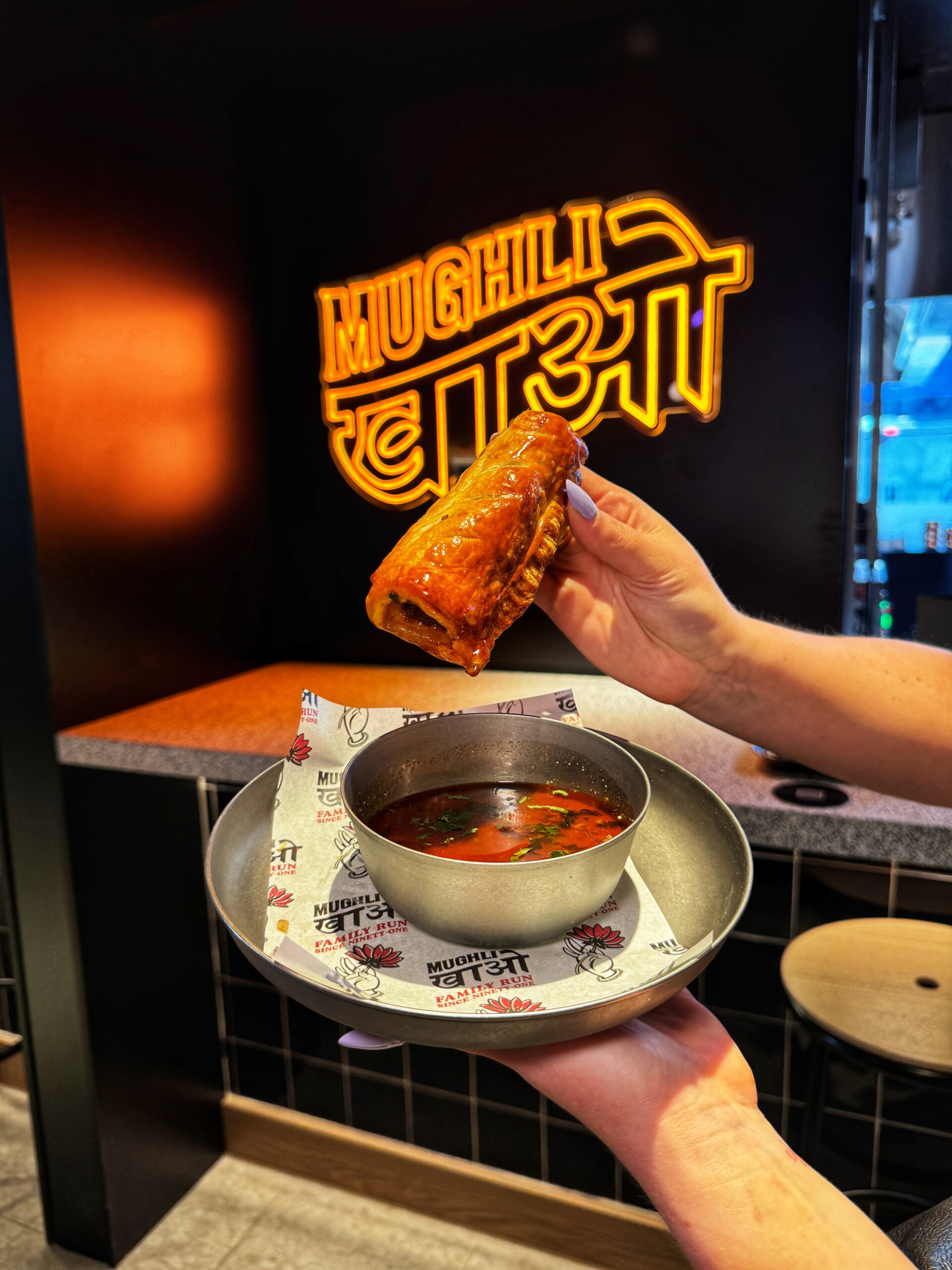 Mughli's lamb sausage roll with gravy