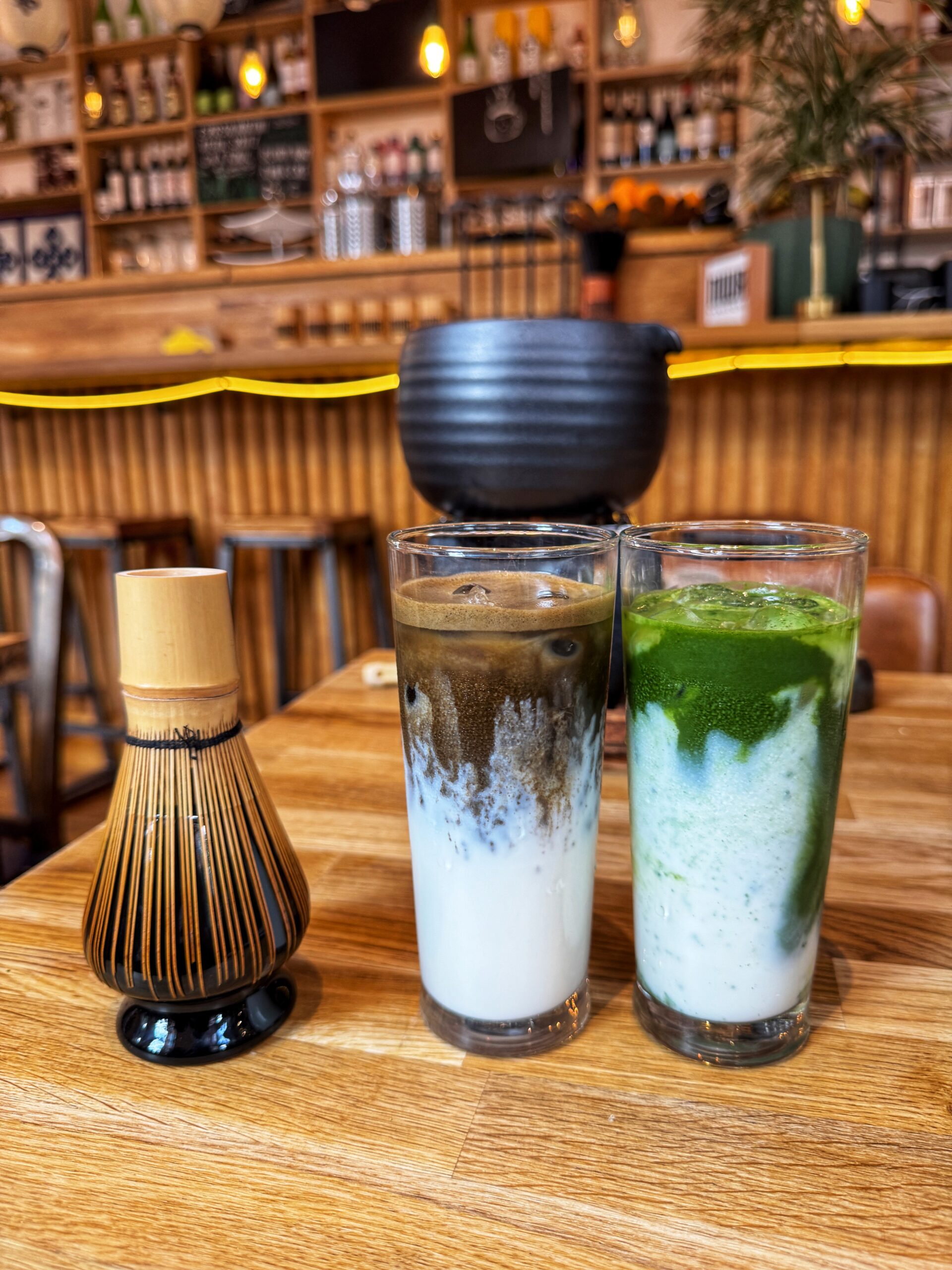 Matcha and hojita at Niwa Yakitori