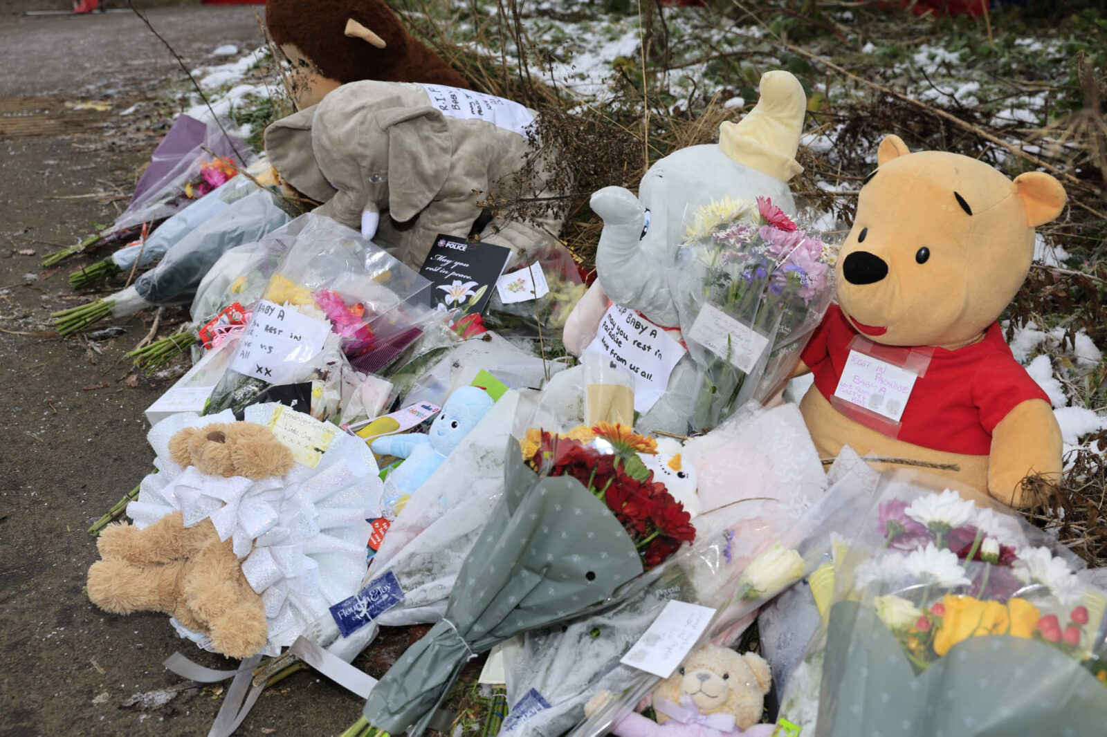 Flowers laid in Little Hulton near where Baby Ava's remains were discovered