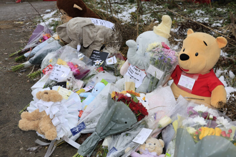 Flowers laid in Little Hulton near where Baby Ava's remains were discovered